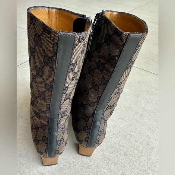 Gucci Vintage 90'S Brown GG Monogram Canvas Boots Wood Heels US 6B - Picture 9 of 16
